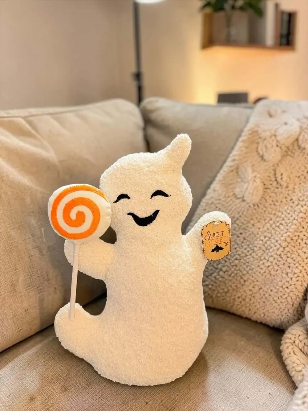 Sweet Street Halloween Ghost with Lollipop Weighted Decorative Pillow